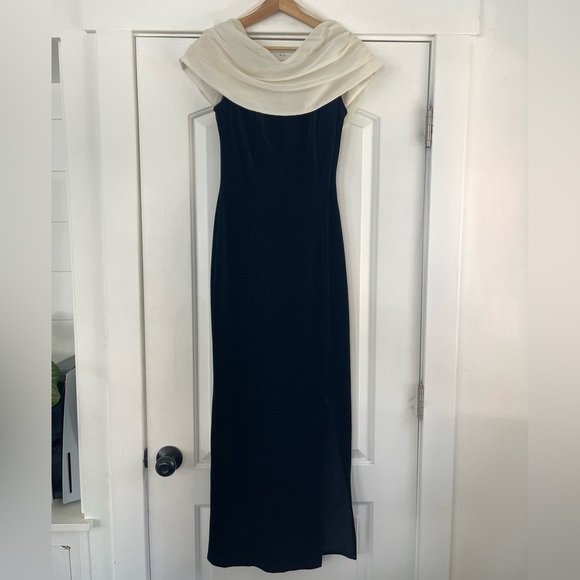Vintage Opera Black Velvet and Cream Chiffon Off Shoulder Evening Gown - 12 - Picture 1 of 9